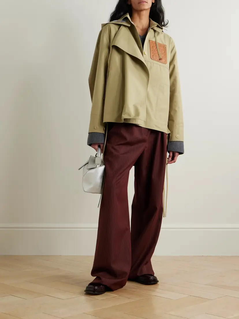 Loewe Anagram Hooded Cutout Leather And Poplin-trimmed Cotton-gabardine Jacket | Thumbnail 2 Loewe Anagram Hooded Cutout Leather And Poplin-trimmed Cotton-gabardine Jacket | Thumbnail 2