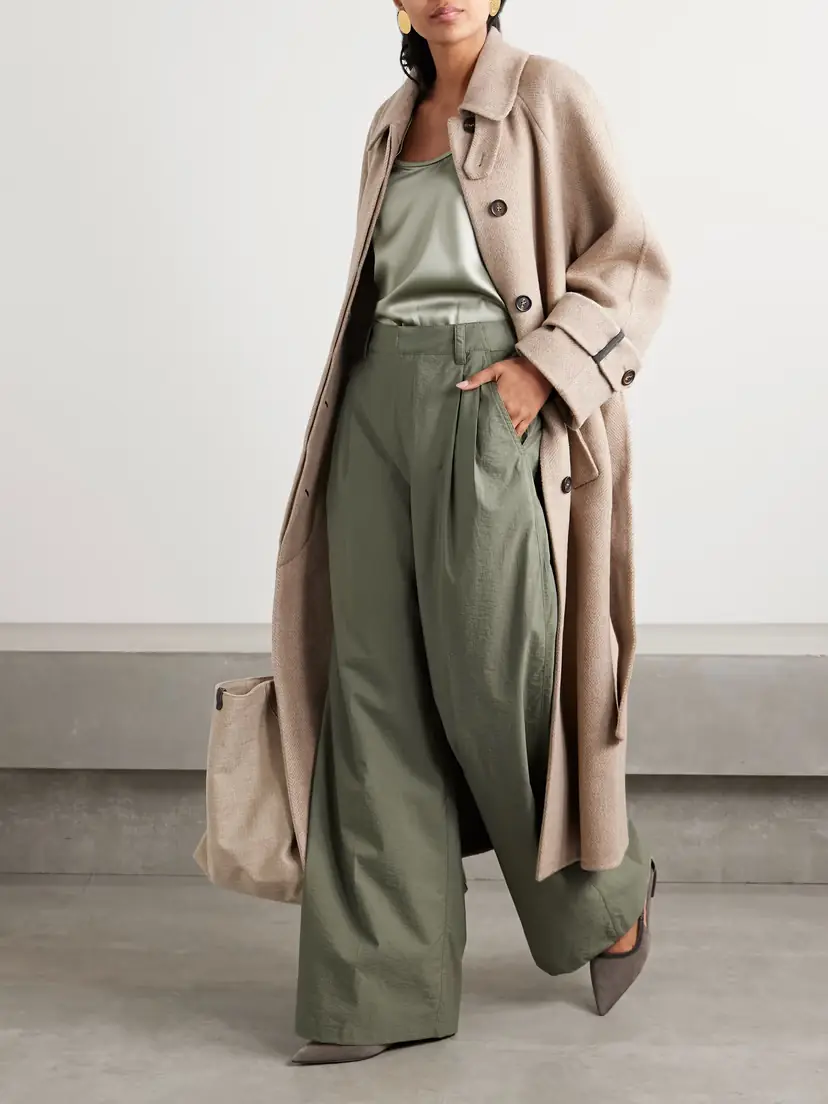 Brunello Cucinelli Pleated Cotton-blend Shell Wide-leg Pants | Thumbnail 2 Brunello Cucinelli Pleated Cotton-blend Shell Wide-leg Pants | Thumbnail 2