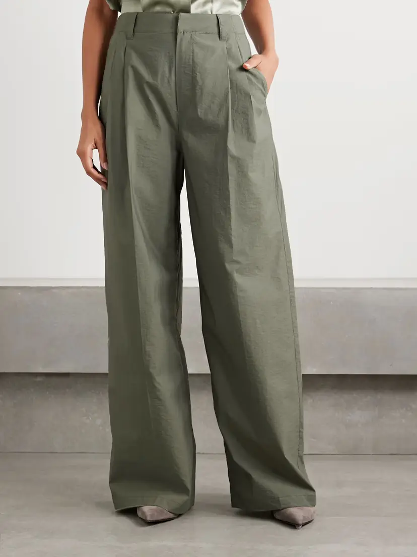 Brunello Cucinelli Pleated Cotton-blend Shell Wide-leg Pants | Thumbnail 3 Brunello Cucinelli Pleated Cotton-blend Shell Wide-leg Pants | Thumbnail 3