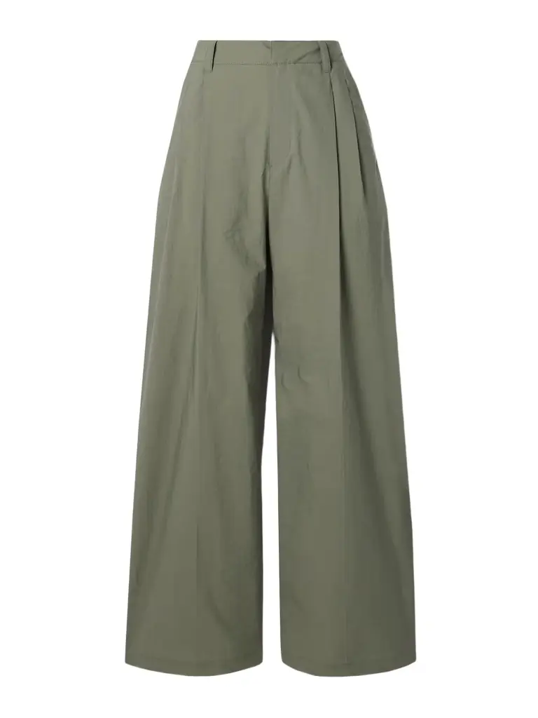 Pleated Cotton-blend Shell Wide-leg Pants