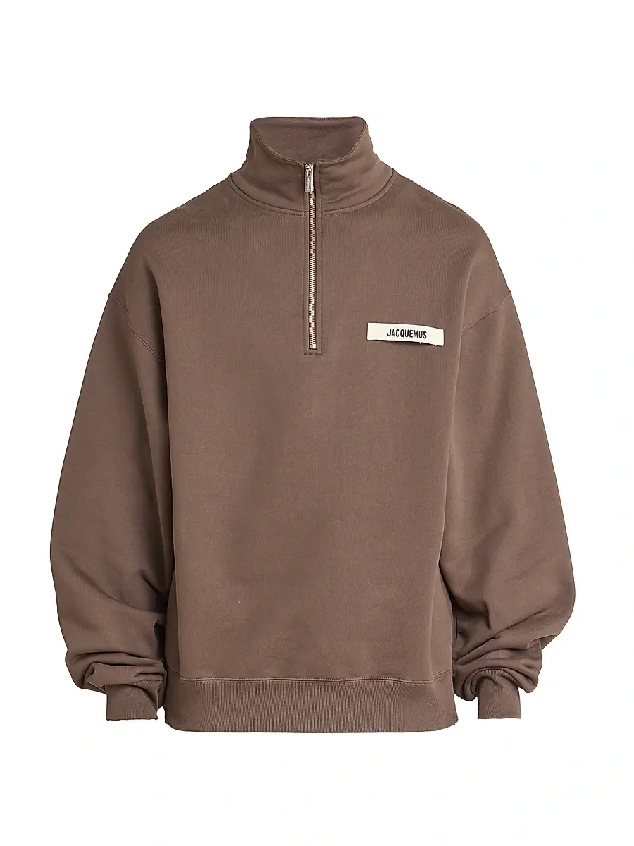 Jacquemus Men's Le Camionneur Grosgrain Half-Zip Pullover - Dark Brown | Image 1 Jacquemus Men's Le Camionneur Grosgrain Half-Zip Pullover - Dark Brown | Image 1