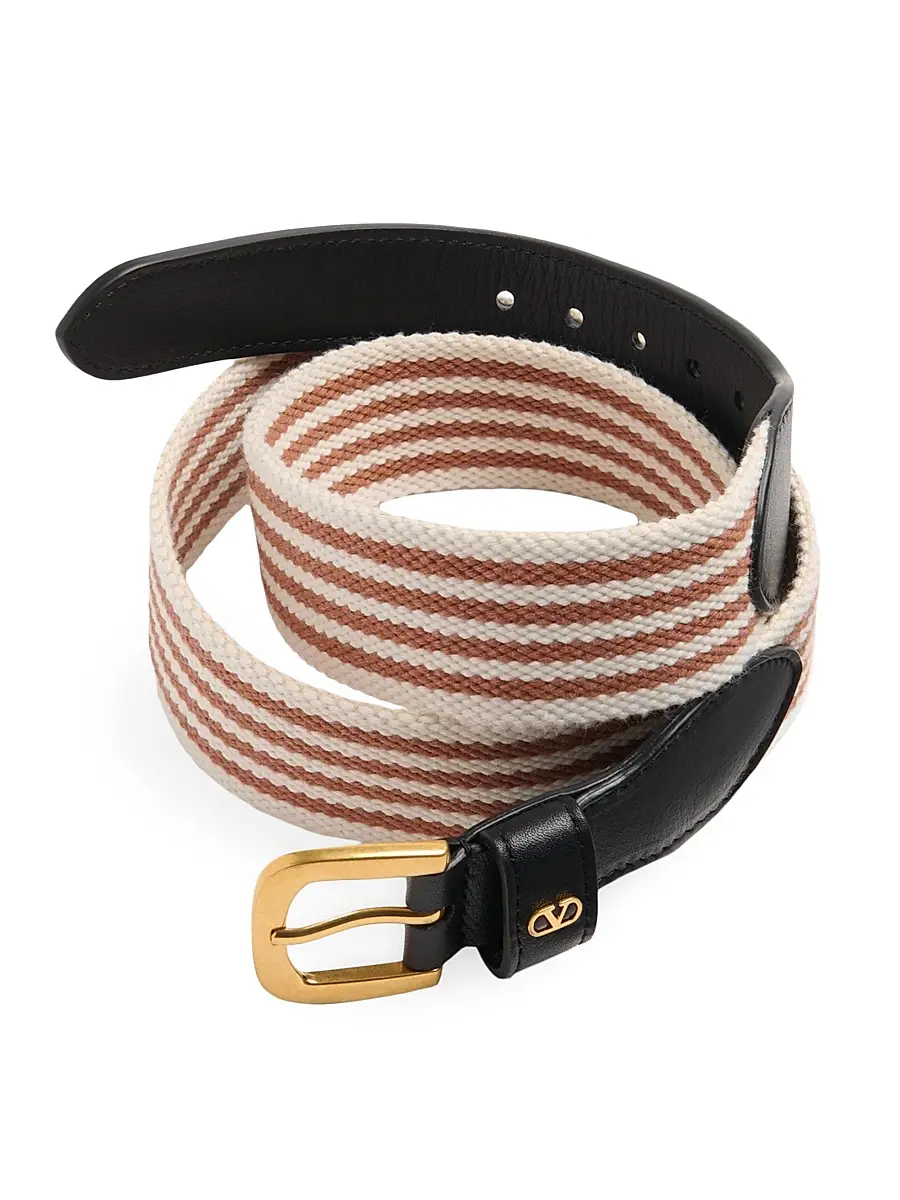 Valentino Men's VLogo Signature Belt in Ribbon and Calfskin 35MM - White Testa Di Moro Black | Thumbnail 3 Valentino Men's VLogo Signature Belt in Ribbon and Calfskin 35MM - White Testa Di Moro Black | Thumbnail 3