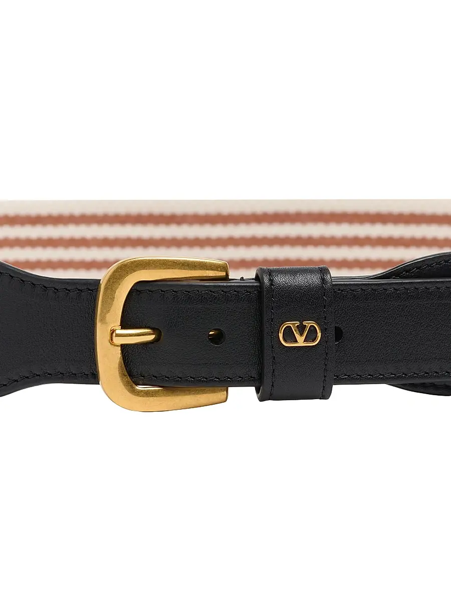 Valentino Men's VLogo Signature Belt in Ribbon and Calfskin 35MM - White Testa Di Moro Black | Thumbnail 4 Valentino Men's VLogo Signature Belt in Ribbon and Calfskin 35MM - White Testa Di Moro Black | Thumbnail 4