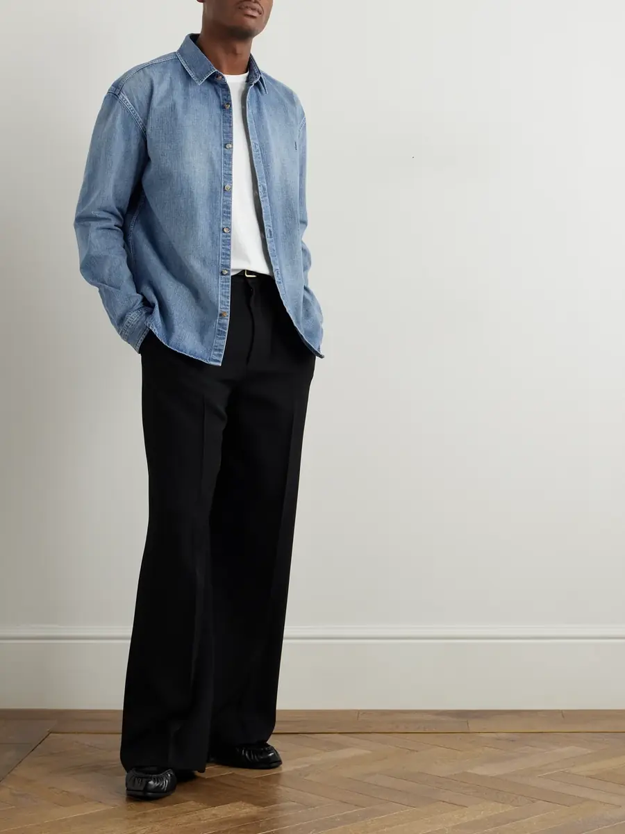 Saint Laurent Logo-Embroidered Denim Shirt - Men | Thumbnail 2 Saint Laurent Logo-Embroidered Denim Shirt - Men | Thumbnail 2