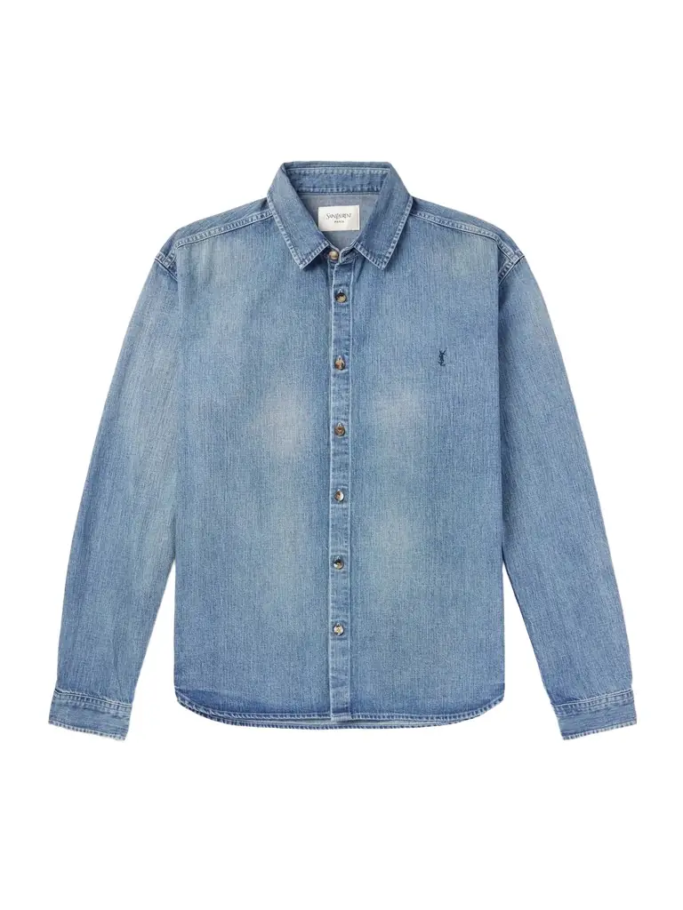 Saint Laurent Logo-Embroidered Denim Shirt - Men | Image 1 Saint Laurent Logo-Embroidered Denim Shirt - Men | Image 1