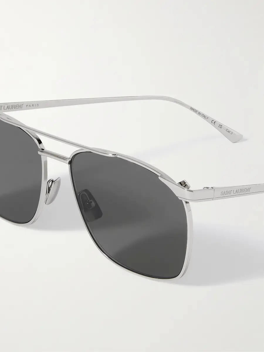 Saint Laurent Aviator-Style Silver-Tone Sunglasses - Men | Thumbnail 3