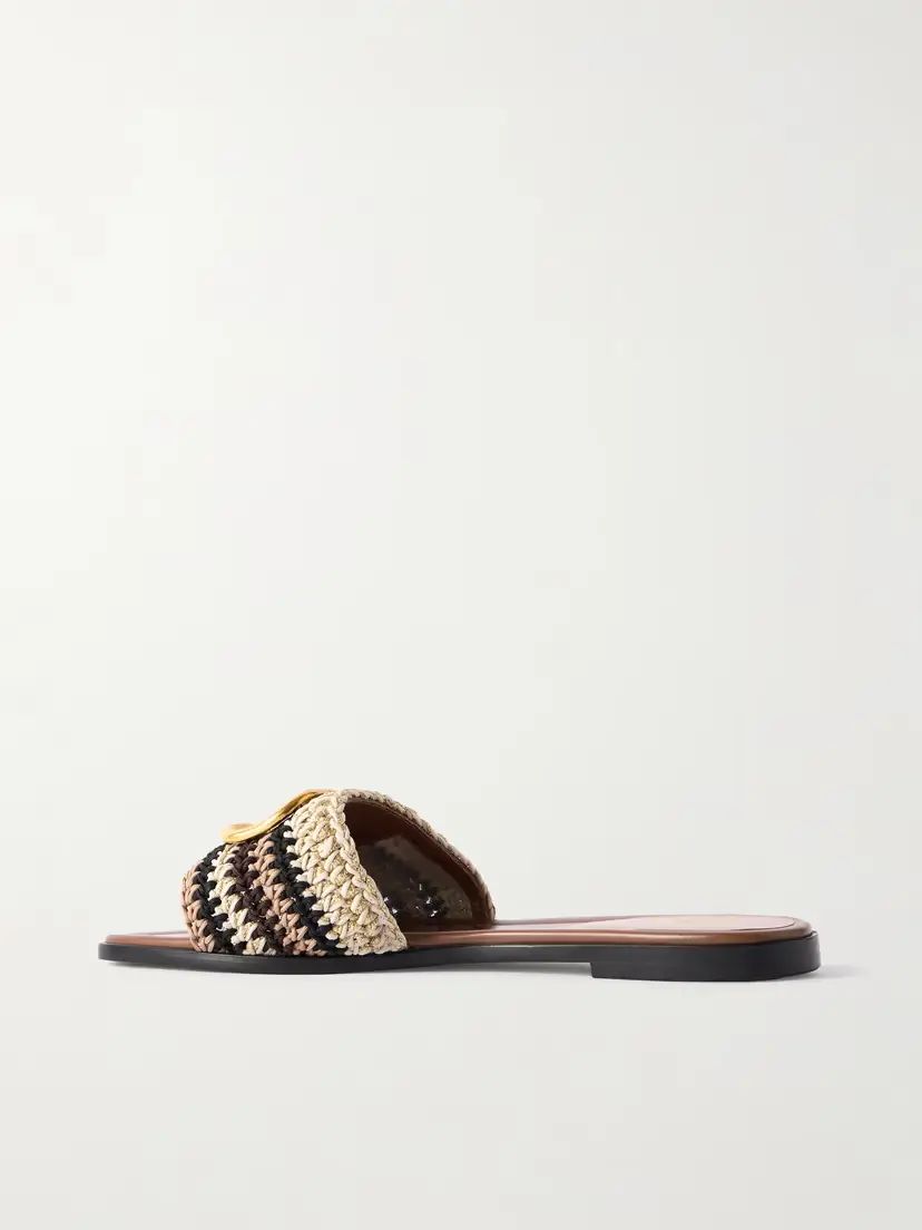 Valentino Garavani Vlogo Leather-trimmed Crocheted Slides | Thumbnail 3 Valentino Garavani Vlogo Leather-trimmed Crocheted Slides | Thumbnail 3
