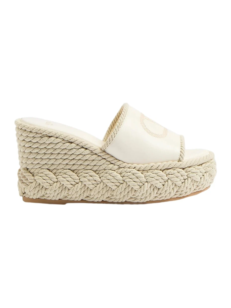 Valentino Women's VLogo Torchon 100MM Wedge Slides in Nappa - Ivory