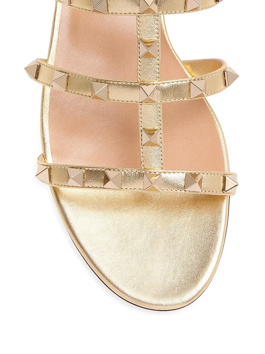 Valentino Garavani Women's Rockstud Flat Metallic Nappa Slide Sandals - Skin | Thumbnail 11
