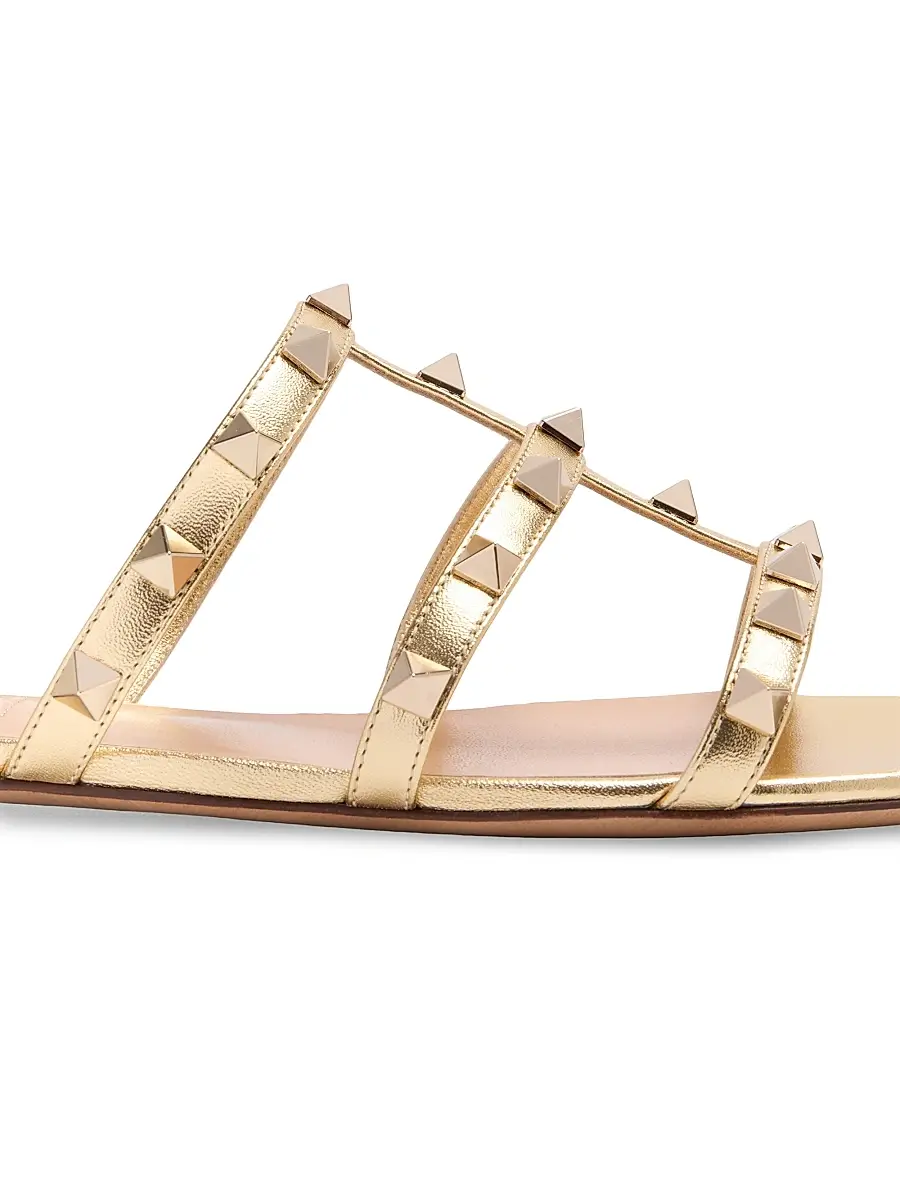 Valentino Garavani Women's Rockstud Flat Metallic Nappa Slide Sandals - Skin | Thumbnail 12