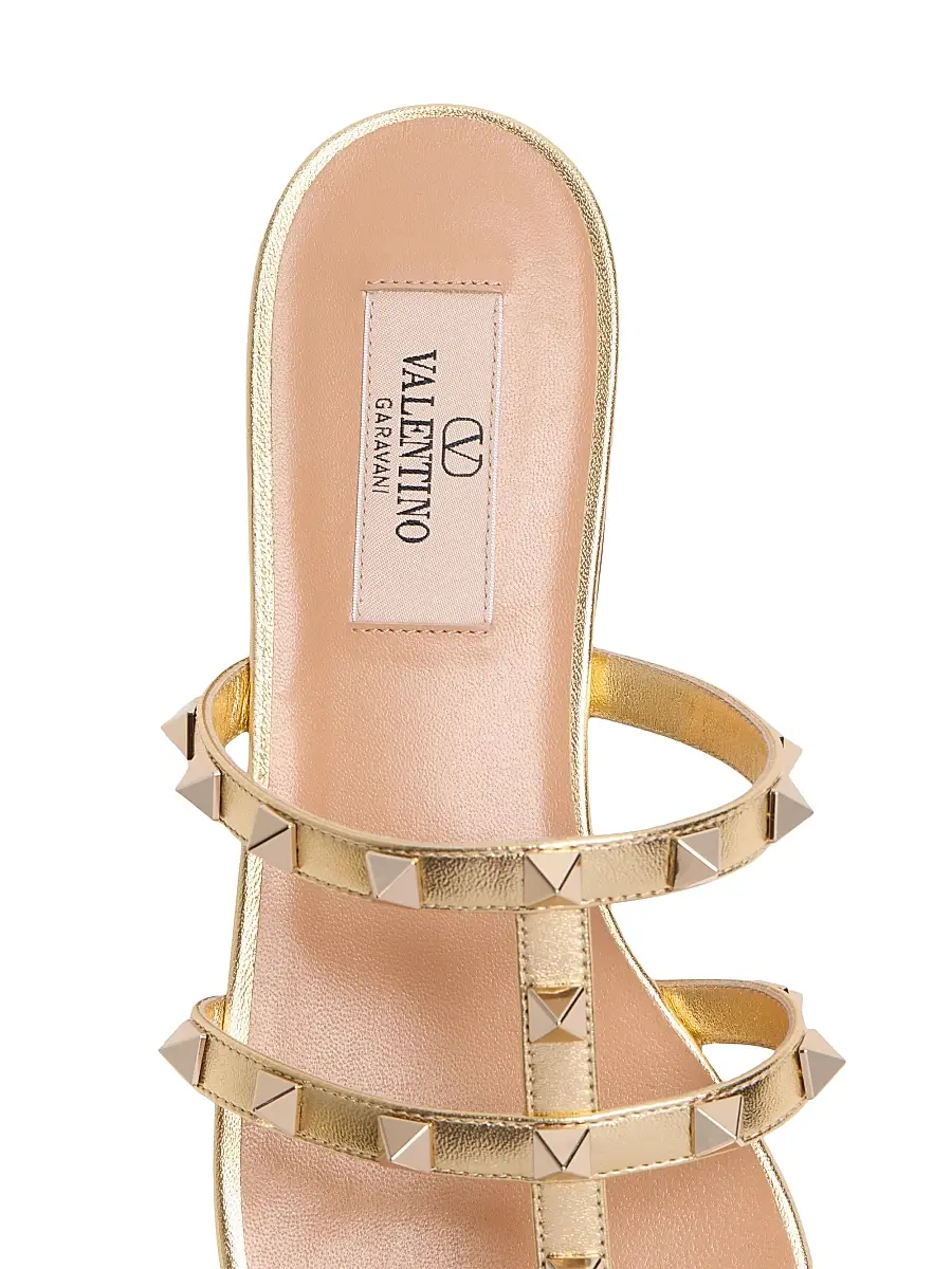 Valentino Garavani Women's Rockstud Flat Metallic Nappa Slide Sandals - Skin | Thumbnail 13
