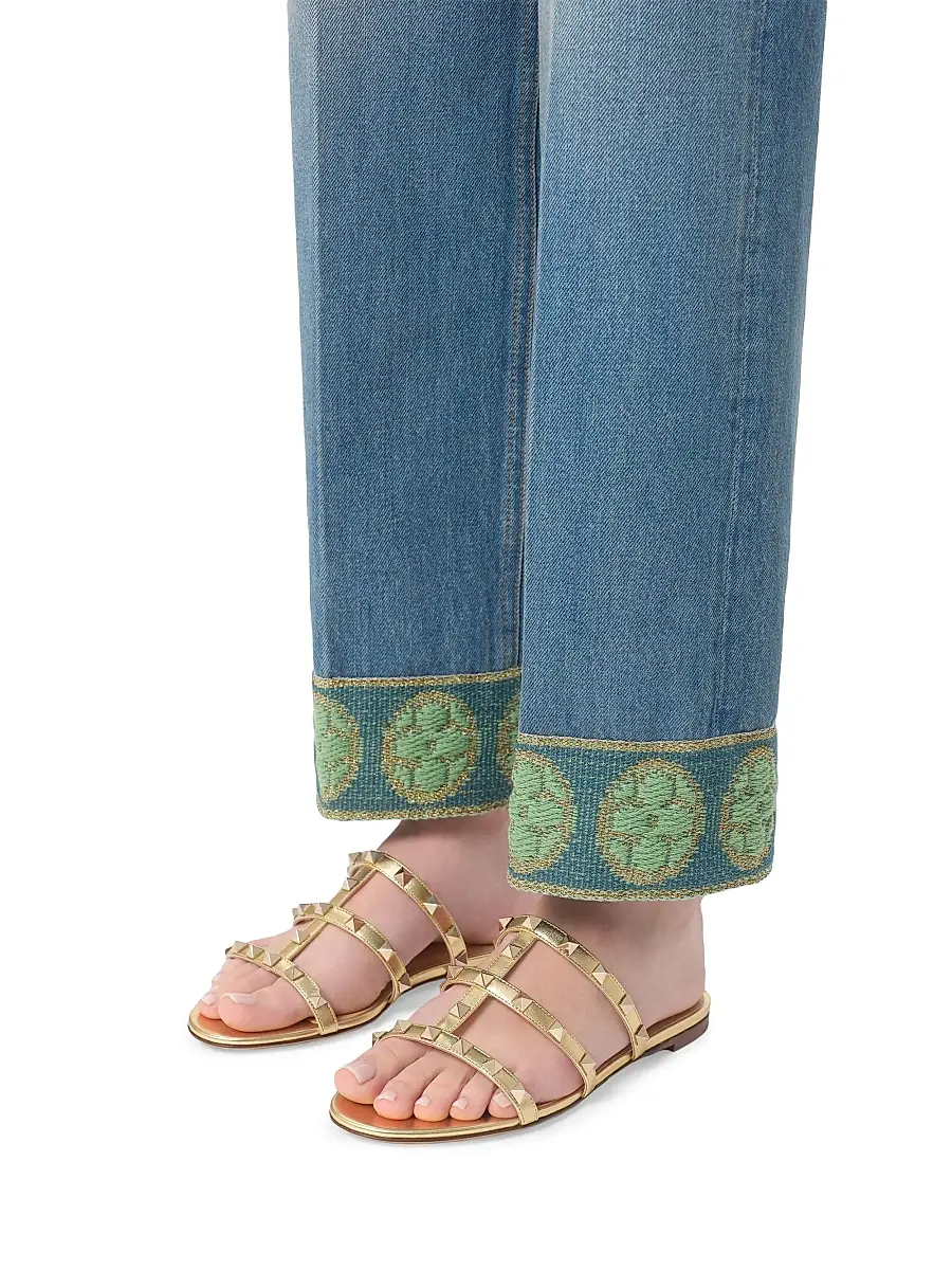 Valentino Garavani Women's Rockstud Flat Metallic Nappa Slide Sandals - Skin | Thumbnail 14