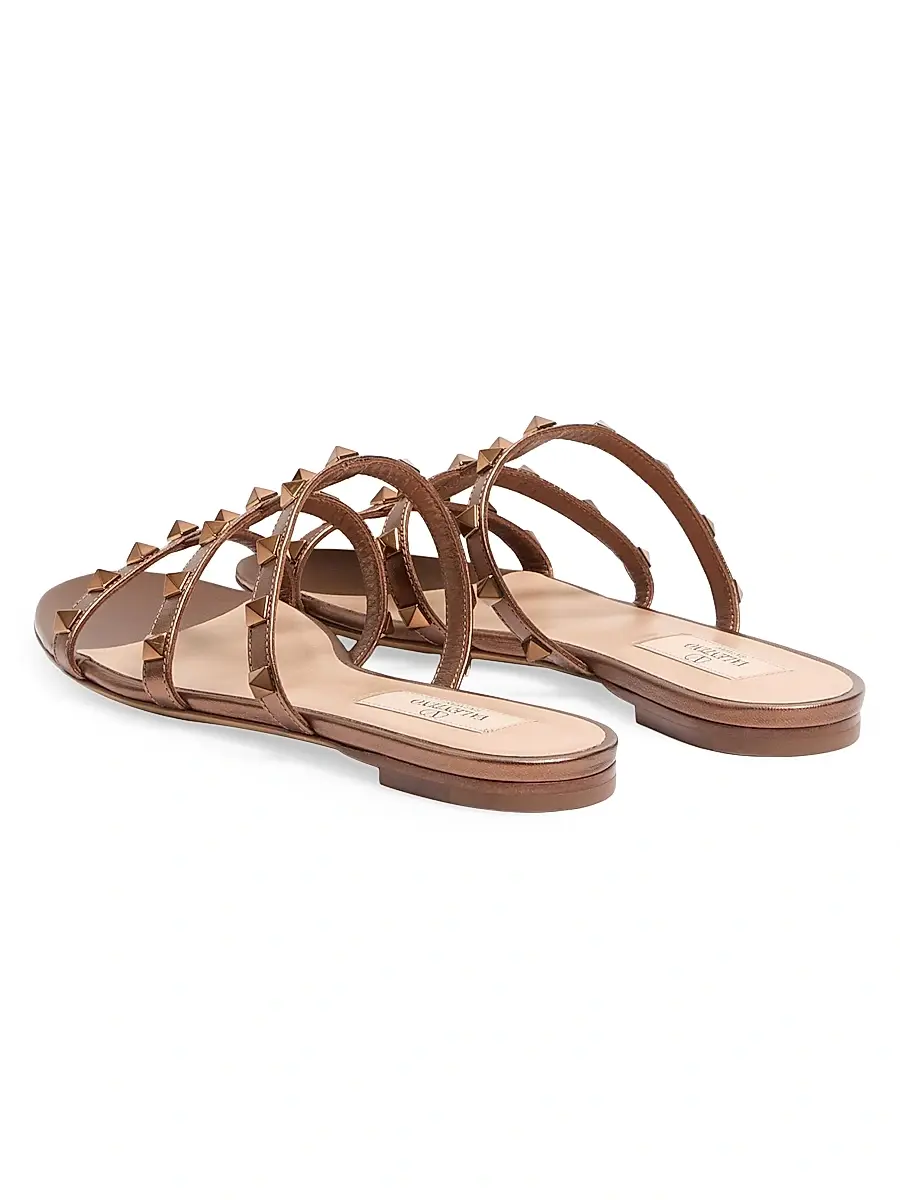 Valentino Garavani Women's Rockstud Flat Metallic Nappa Slide Sandals - Skin | Thumbnail 17