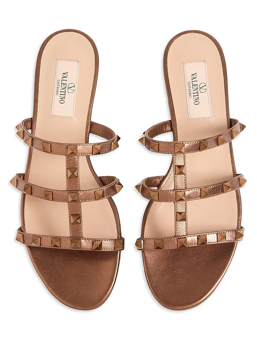 Valentino Garavani Women's Rockstud Flat Metallic Nappa Slide Sandals - Skin | Thumbnail 18