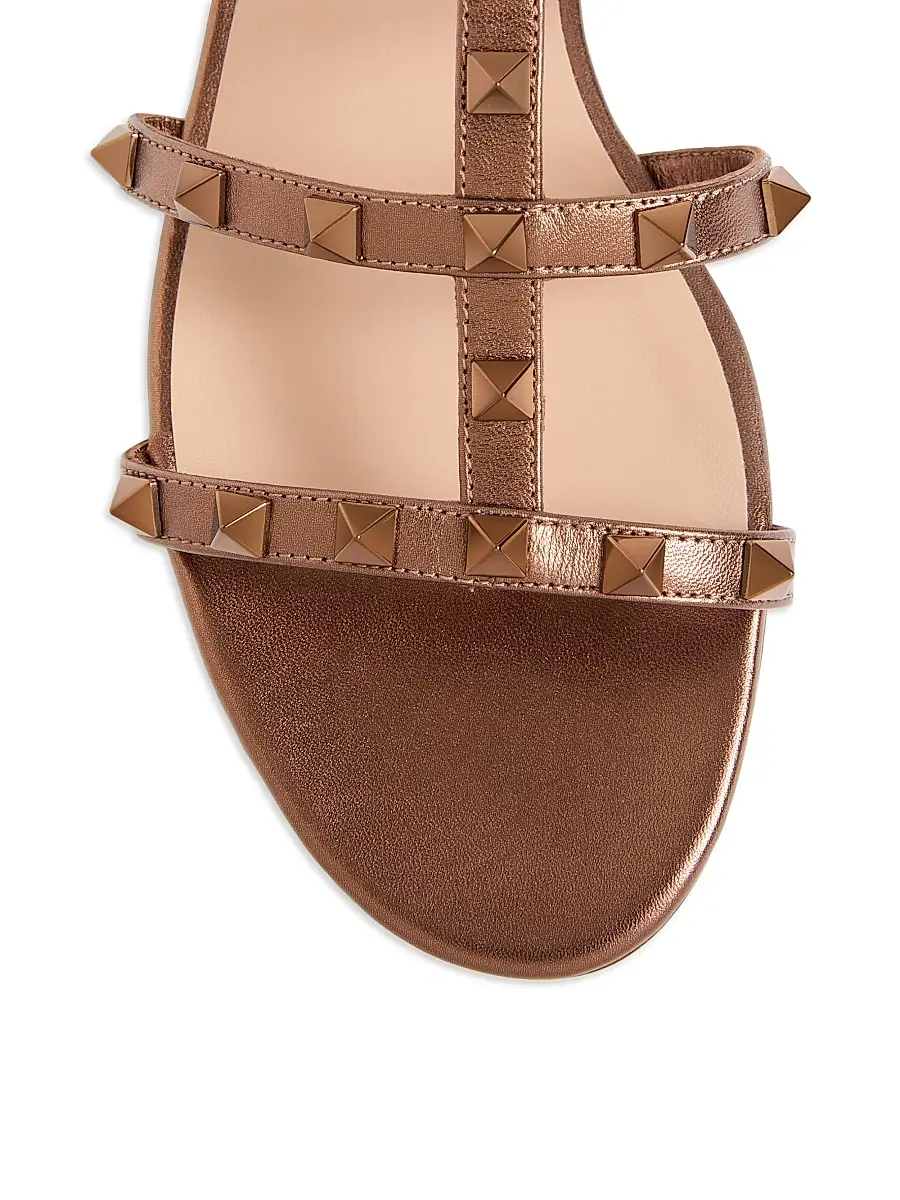 Valentino Garavani Women's Rockstud Flat Metallic Nappa Slide Sandals - Skin | Thumbnail 19