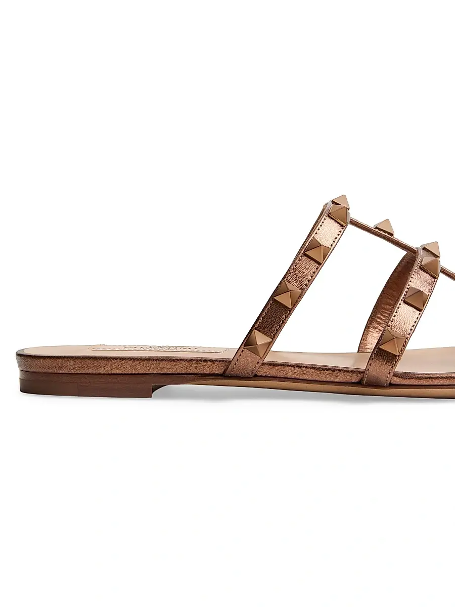 Valentino Garavani Women's Rockstud Flat Metallic Nappa Slide Sandals - Skin | Thumbnail 20