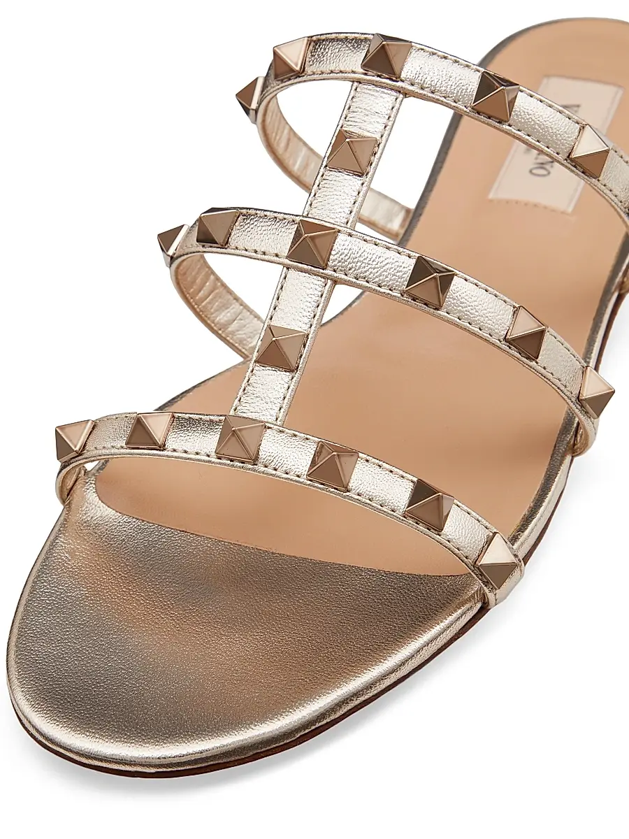 Valentino Garavani Women's Rockstud Flat Metallic Nappa Slide Sandals - Skin | Thumbnail 5