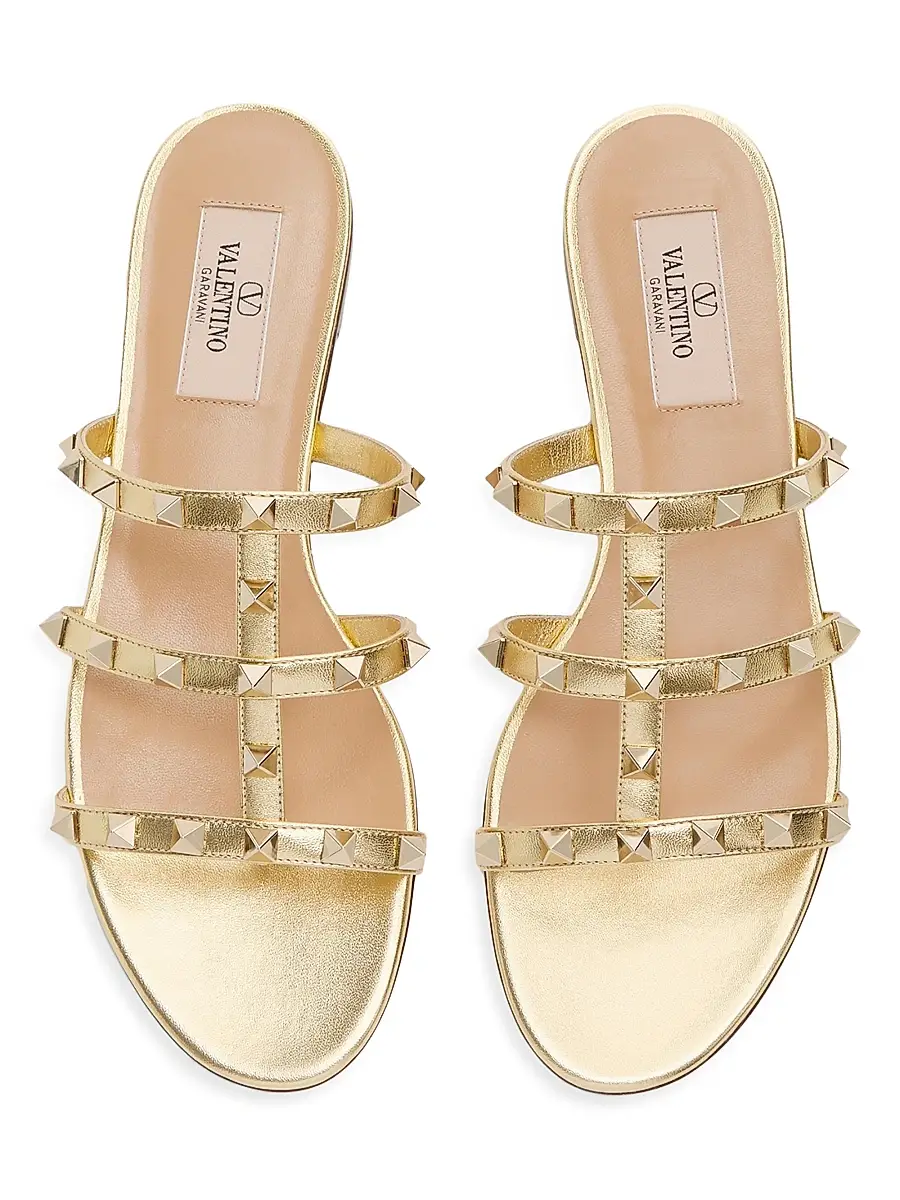 Valentino Garavani Women's Rockstud Flat Metallic Nappa Slide Sandals - Skin | Thumbnail 10