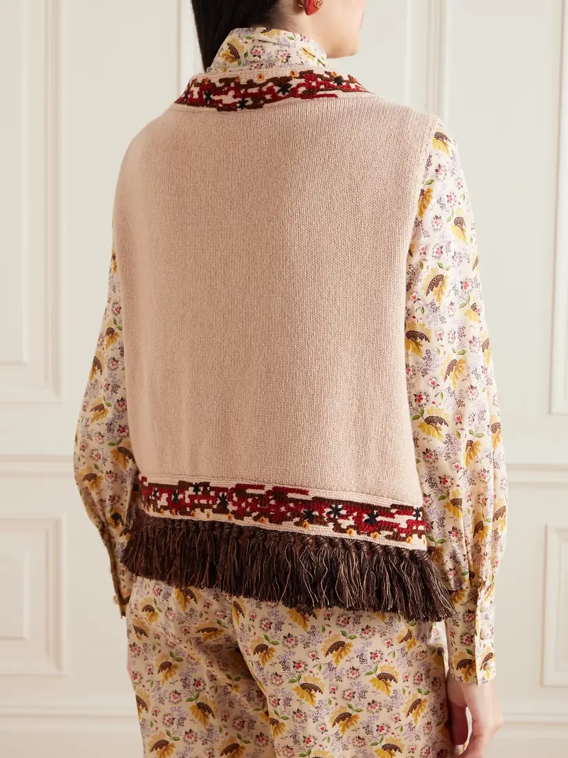 Valentino Garavani Fringed Embroidered Wool Vest | Thumbnail 4