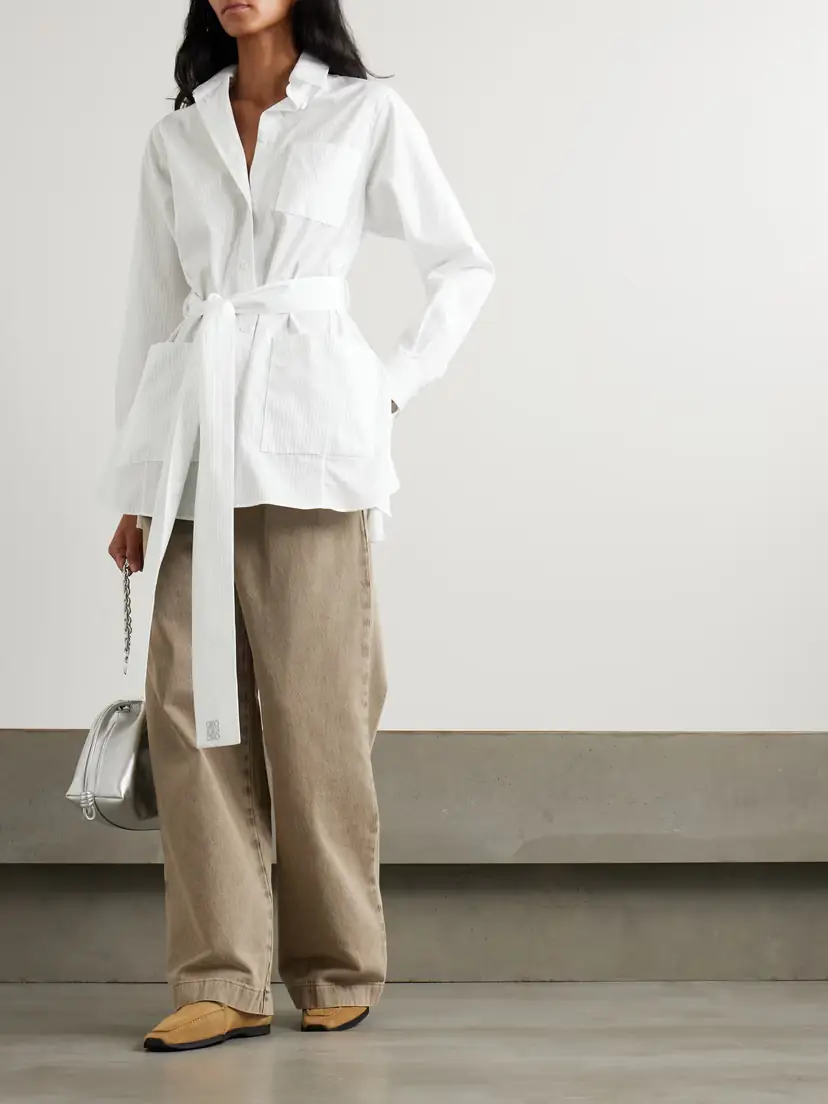 Loewe Belted Embroidered Pinstriped Cotton-poplin Shirt | Thumbnail 2 Loewe Belted Embroidered Pinstriped Cotton-poplin Shirt | Thumbnail 2