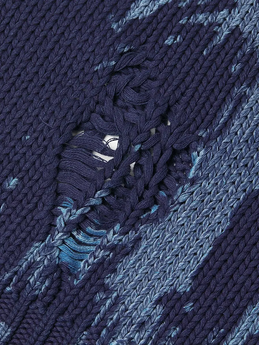 R13 Men's Distressed Cotton Oversized Sweater - Blue Splatter | Thumbnail 6