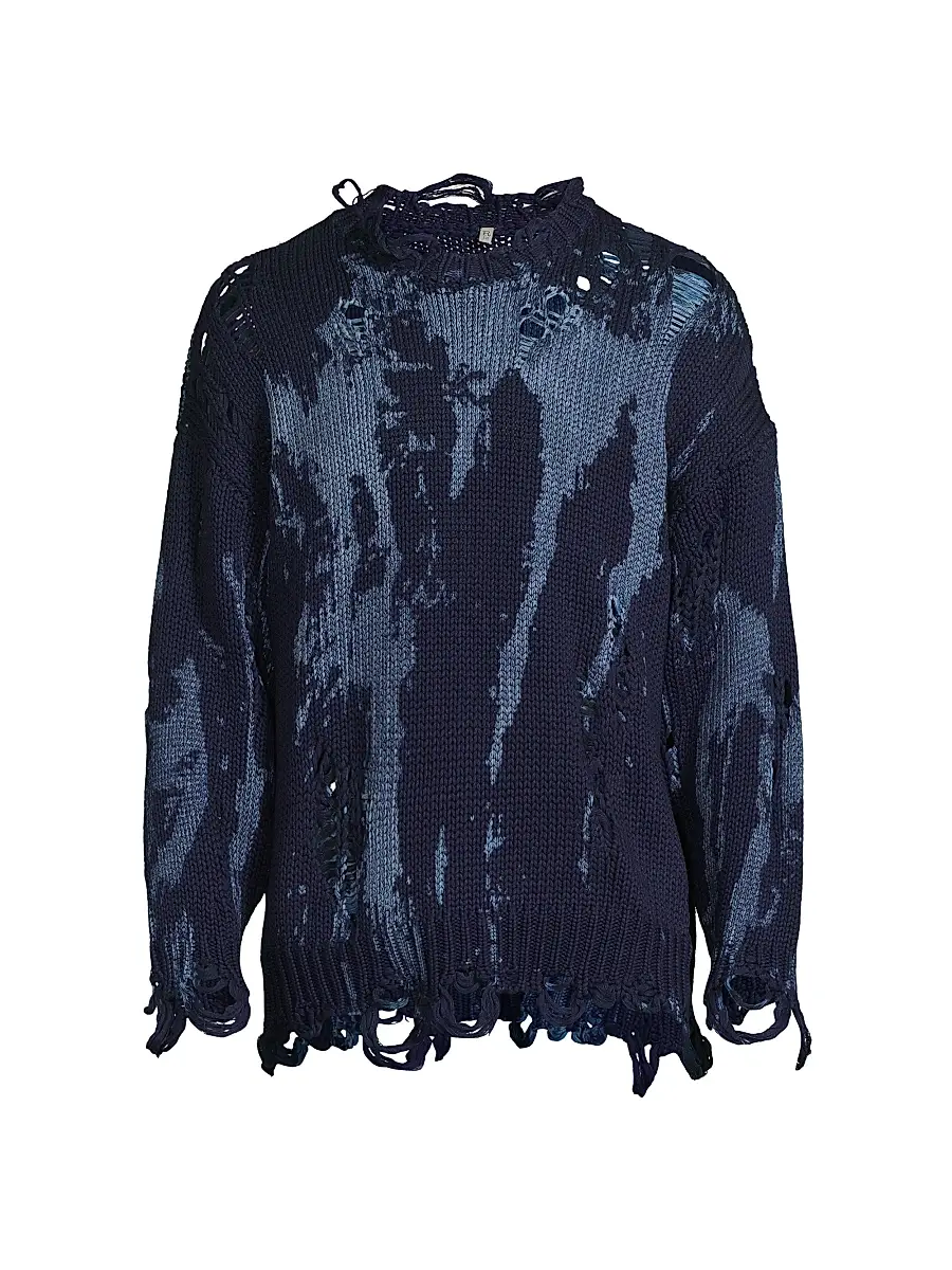 R13 Men's Distressed Cotton Oversized Sweater - Blue Splatter | Image 1 R13 Men's Distressed Cotton Oversized Sweater - Blue Splatter | Image 1