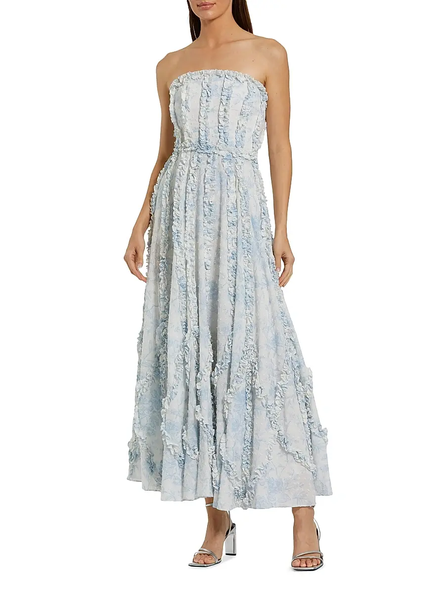 Mac Duggal Women's Cocktail Floral Cotton Strapless Gown - Blue Multi - Size 12 | Image 1 Mac Duggal Women's Cocktail Floral Cotton Strapless Gown - Blue Multi - Size 12 | Image 1