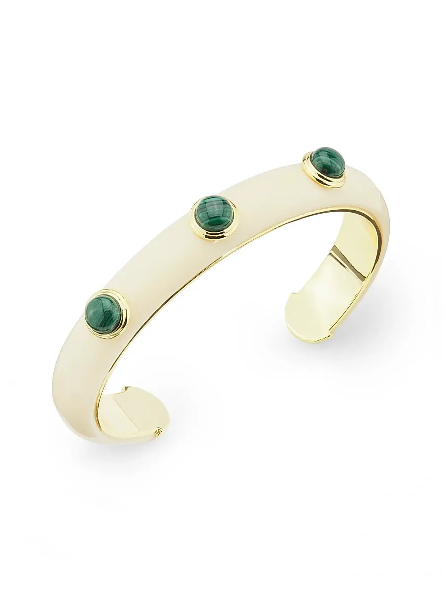 KENNETH JAY LANE Women's 18K-Gold-Plated & Mixed-Media Cuff - Ivory Malachite Gold