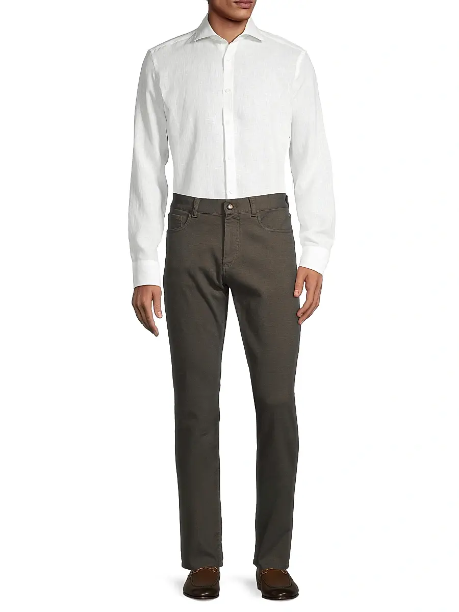 Canali Men's Regular Fit Linen Sport Shirt - White | Thumbnail 2 Canali Men's Regular Fit Linen Sport Shirt - White | Thumbnail 2