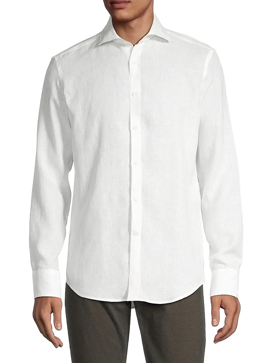 Canali Men's Regular Fit Linen Sport Shirt - White | Thumbnail 3 Canali Men's Regular Fit Linen Sport Shirt - White | Thumbnail 3