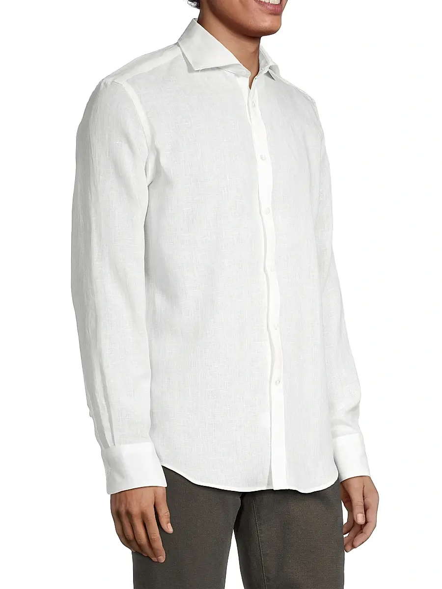 Canali Men's Regular Fit Linen Sport Shirt - White | Thumbnail 4 Canali Men's Regular Fit Linen Sport Shirt - White | Thumbnail 4