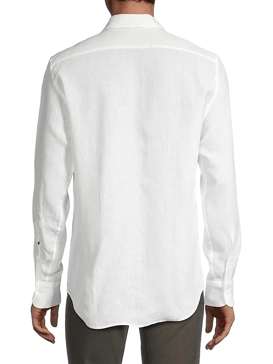 Canali Men's Regular Fit Linen Sport Shirt - White | Thumbnail 5 Canali Men's Regular Fit Linen Sport Shirt - White | Thumbnail 5