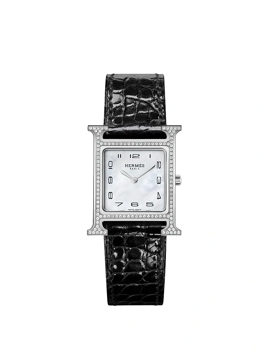 HERMÈS Women's Heure H Stainless Steel, 0.24 TCW Feather-Set Diamond & Alligator-Strap Watch/25MM - Steel | Thumbnail 1 HERMÈS Women's Heure H Stainless Steel, 0.24 TCW Feather-Set Diamond & Alligator-Strap Watch/25MM - Steel | Thumbnail 1