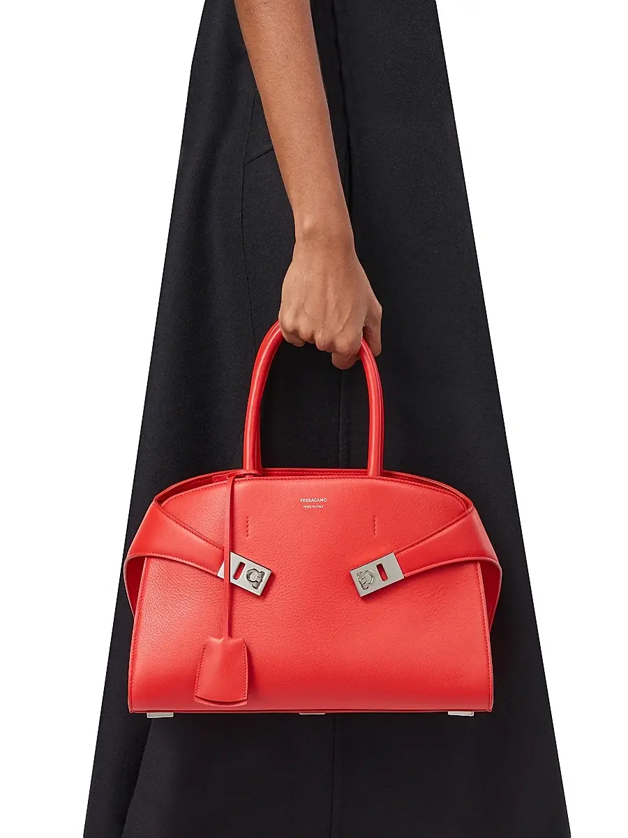 FERRAGAMO Women's Hug Medium Top Handle Bag - Flame Red | Thumbnail 3 FERRAGAMO Women's Hug Medium Top Handle Bag - Flame Red | Thumbnail 3