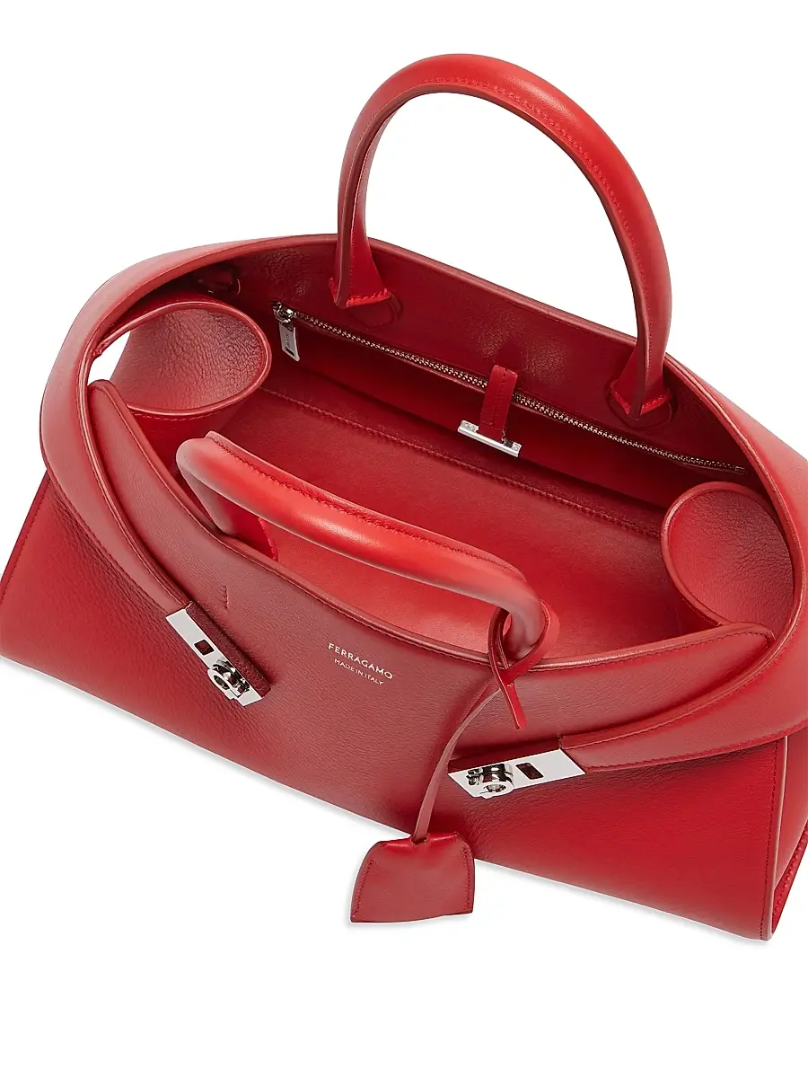 FERRAGAMO Women's Hug Medium Top Handle Bag - Flame Red | Thumbnail 4 FERRAGAMO Women's Hug Medium Top Handle Bag - Flame Red | Thumbnail 4