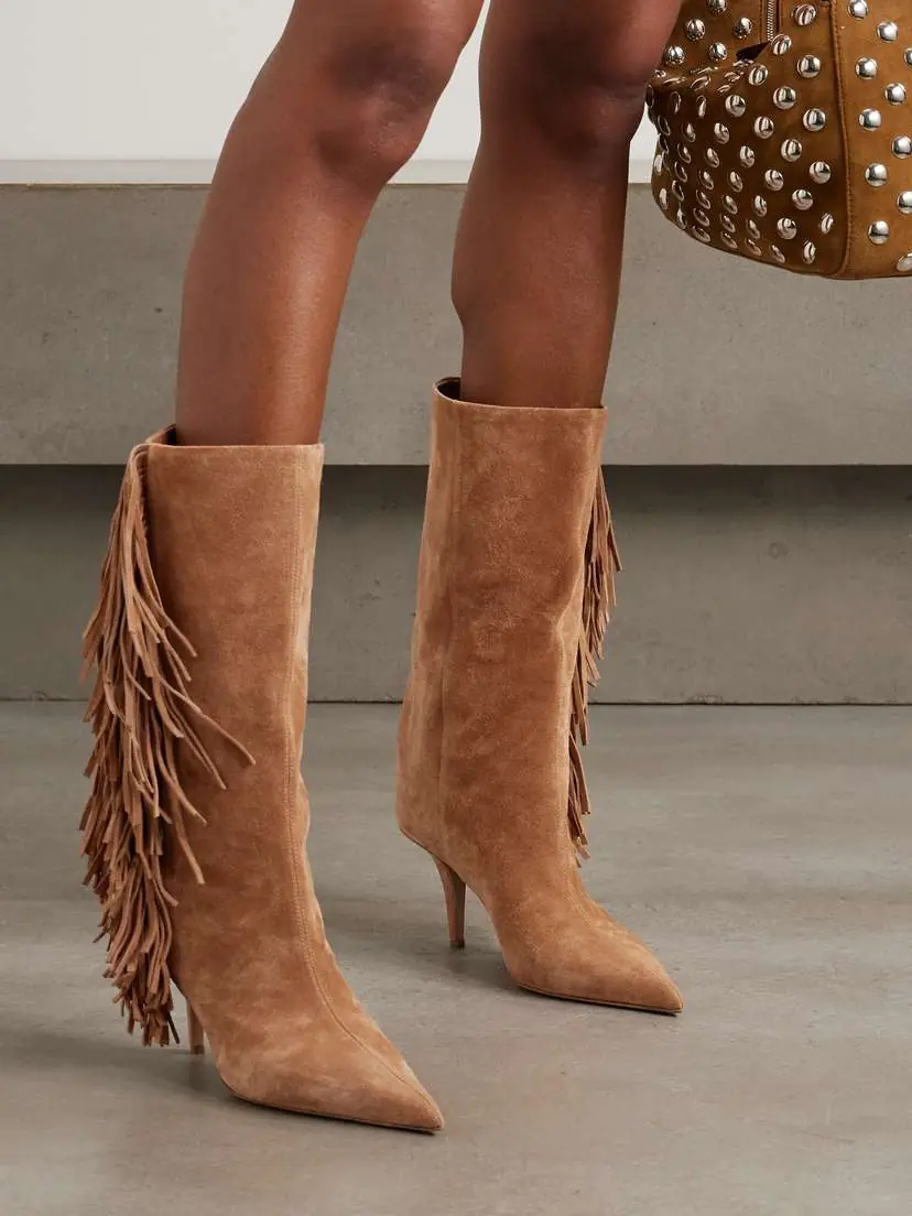 Paris Texas Jessie Fringed Suede Knee Boots | Thumbnail 2