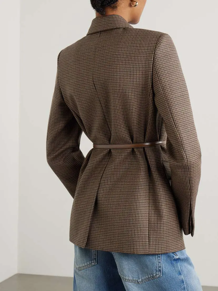 Gucci Leather-trimmed Belted Houndstooth Wool Blazer | Thumbnail 3 Gucci Leather-trimmed Belted Houndstooth Wool Blazer | Thumbnail 3