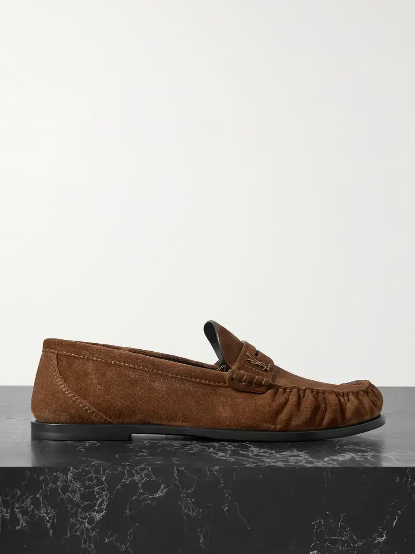 Saint Laurent Laurent Logo-embellished Suede Penny Loafers | Image 1 Saint Laurent Laurent Logo-embellished Suede Penny Loafers | Image 1