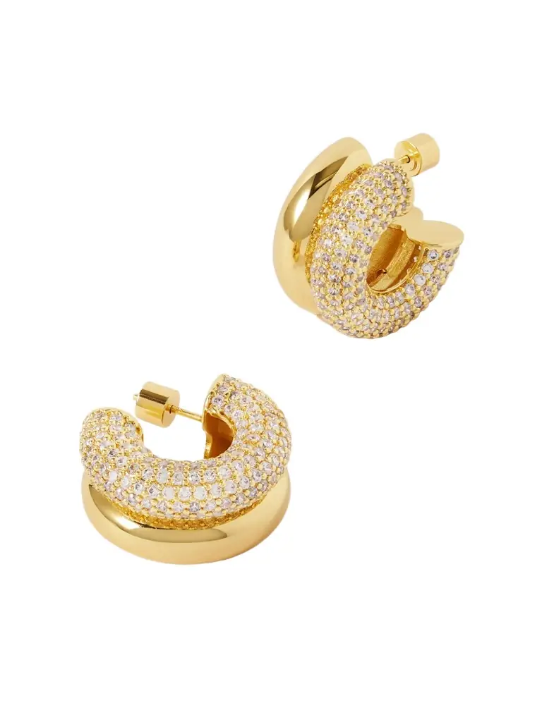Martha Calvo Double Gold-plated Crystal Hoop Earrings