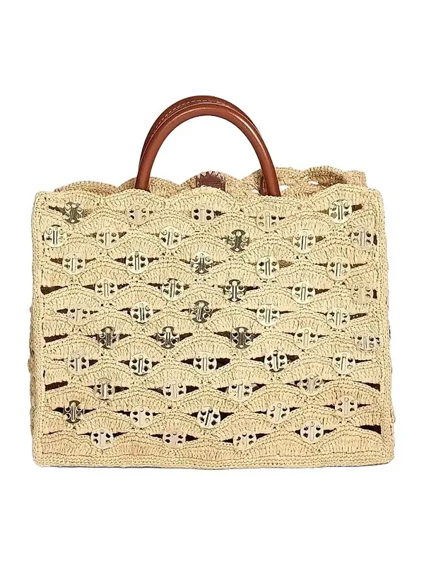 Women's Sac A Main Raffia & Leather Tote Bag Women's Sac A Main Raffia & Leather Tote Bag