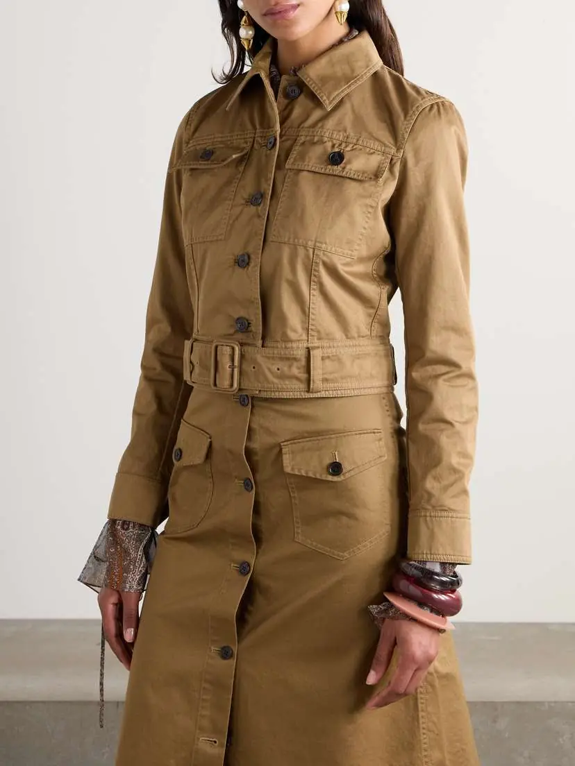 Saint Laurent Cropped Belted Organic Cotton-twill Jacket | Thumbnail 3 Saint Laurent Cropped Belted Organic Cotton-twill Jacket | Thumbnail 3