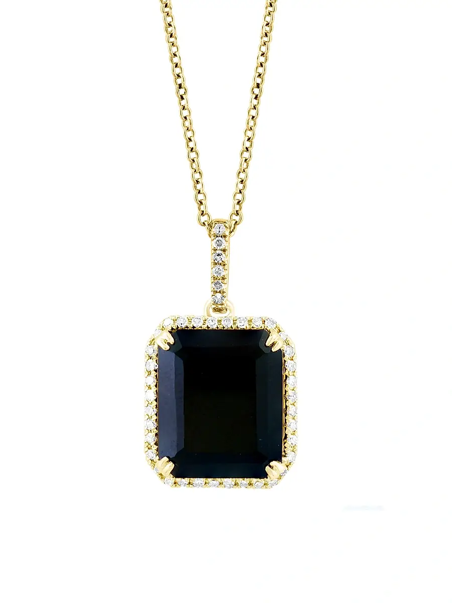 Saks Fifth Avenue Collection Women's 14K Yellow Gold, Onyx & 0.15 TCW Diamond Pendant Necklace - Gold Black | Image 1 Saks Fifth Avenue Collection Women's 14K Yellow Gold, Onyx & 0.15 TCW Diamond Pendant Necklace - Gold Black | Image 1