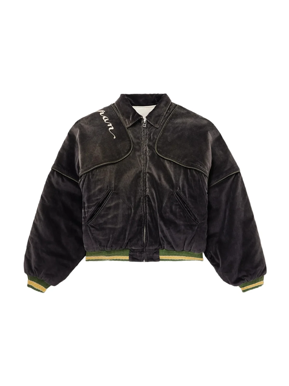 Logo-Embroidered Zip-Detailed Cotton-Velvet Bomber Jacket - Men Logo-Embroidered Zip-Detailed Cotton-Velvet Bomber Jacket - Men
