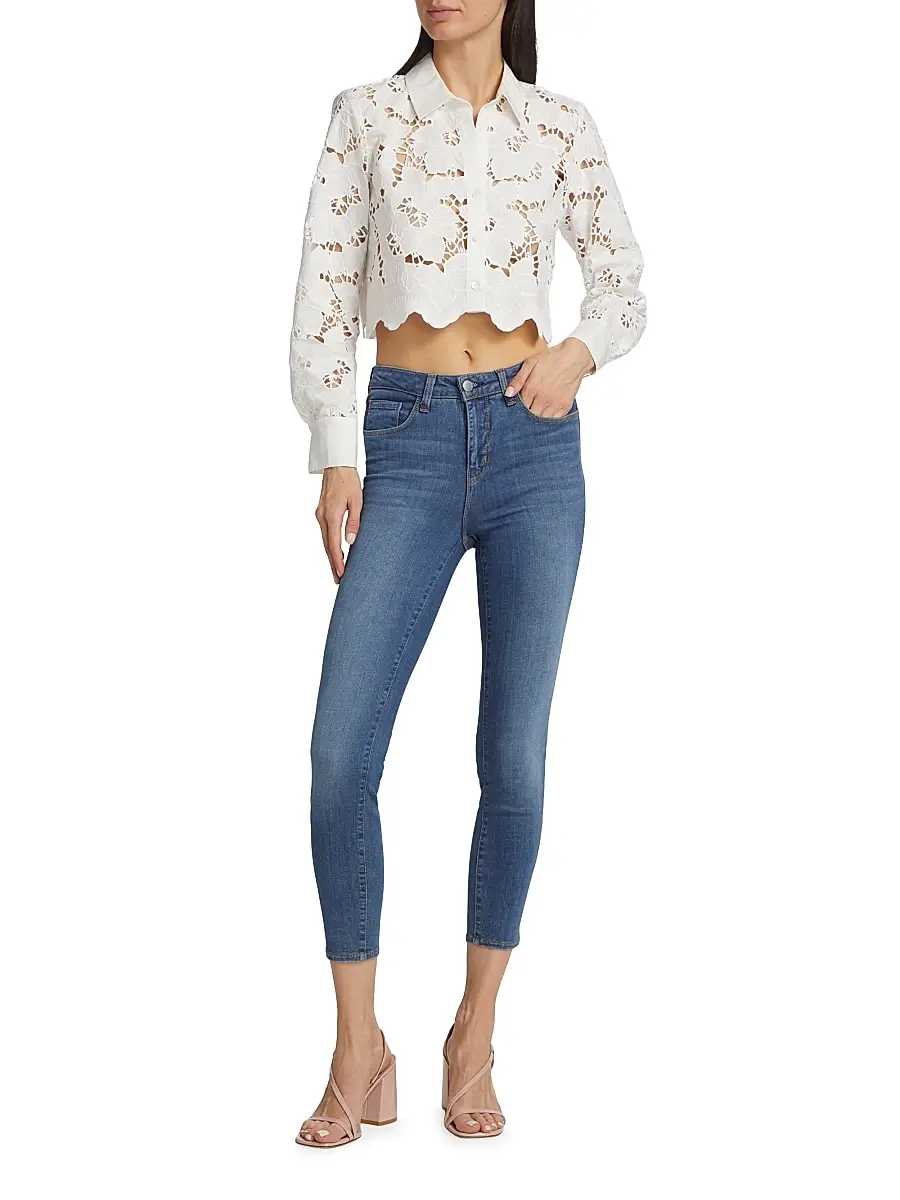 L'Agence Women's Seychelle Floral Cotton Eyelet Crop Blouse | Thumbnail 2 L'Agence Women's Seychelle Floral Cotton Eyelet Crop Blouse | Thumbnail 2