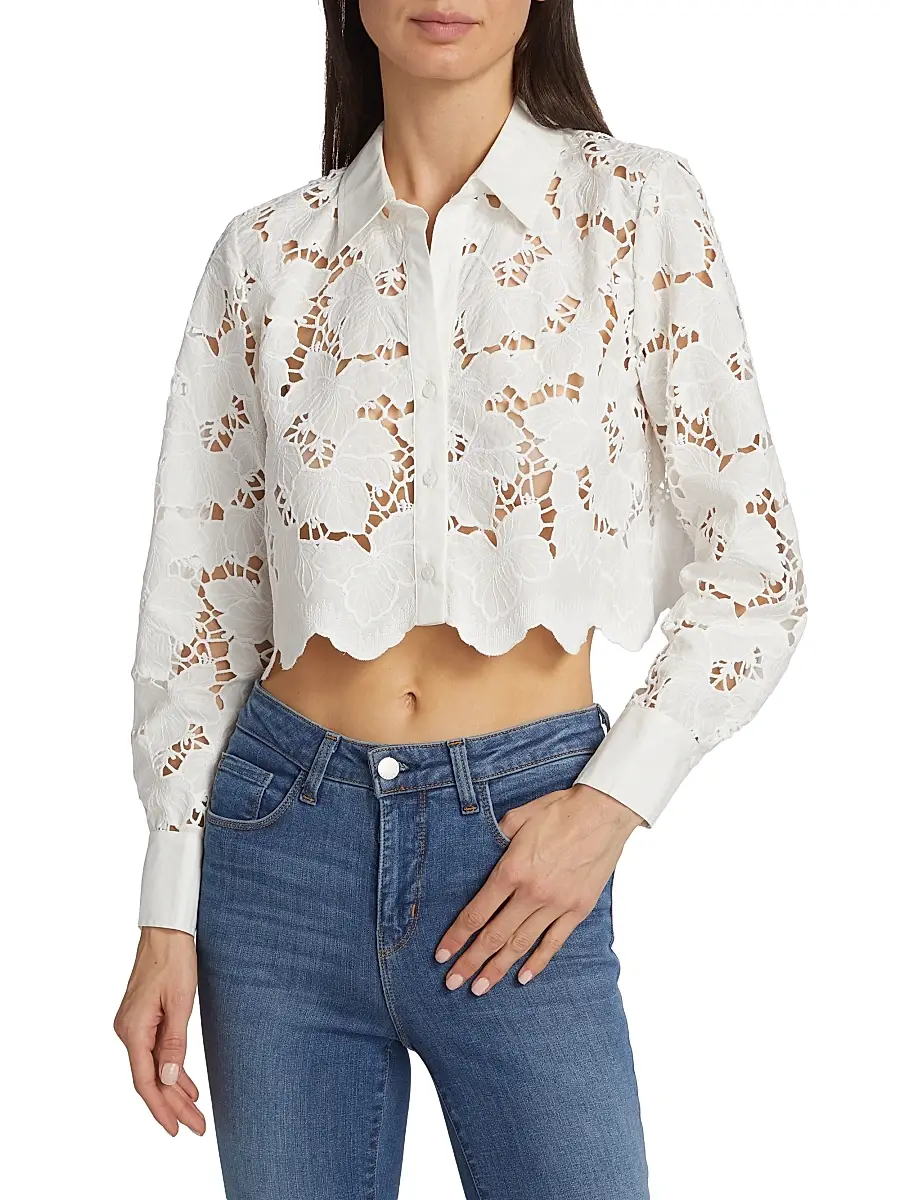 L'Agence Women's Seychelle Floral Cotton Eyelet Crop Blouse | Thumbnail 3 L'Agence Women's Seychelle Floral Cotton Eyelet Crop Blouse | Thumbnail 3