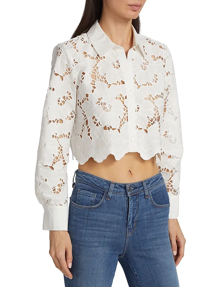 L'Agence Women's Seychelle Floral Cotton Eyelet Crop Blouse | Thumbnail 4 L'Agence Women's Seychelle Floral Cotton Eyelet Crop Blouse | Thumbnail 4
