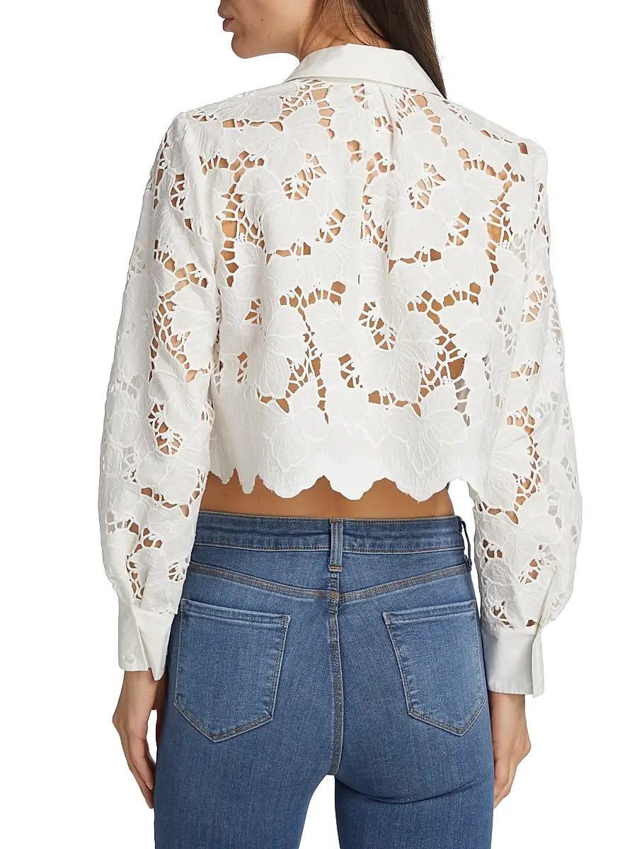 L'Agence Women's Seychelle Floral Cotton Eyelet Crop Blouse | Thumbnail 5 L'Agence Women's Seychelle Floral Cotton Eyelet Crop Blouse | Thumbnail 5