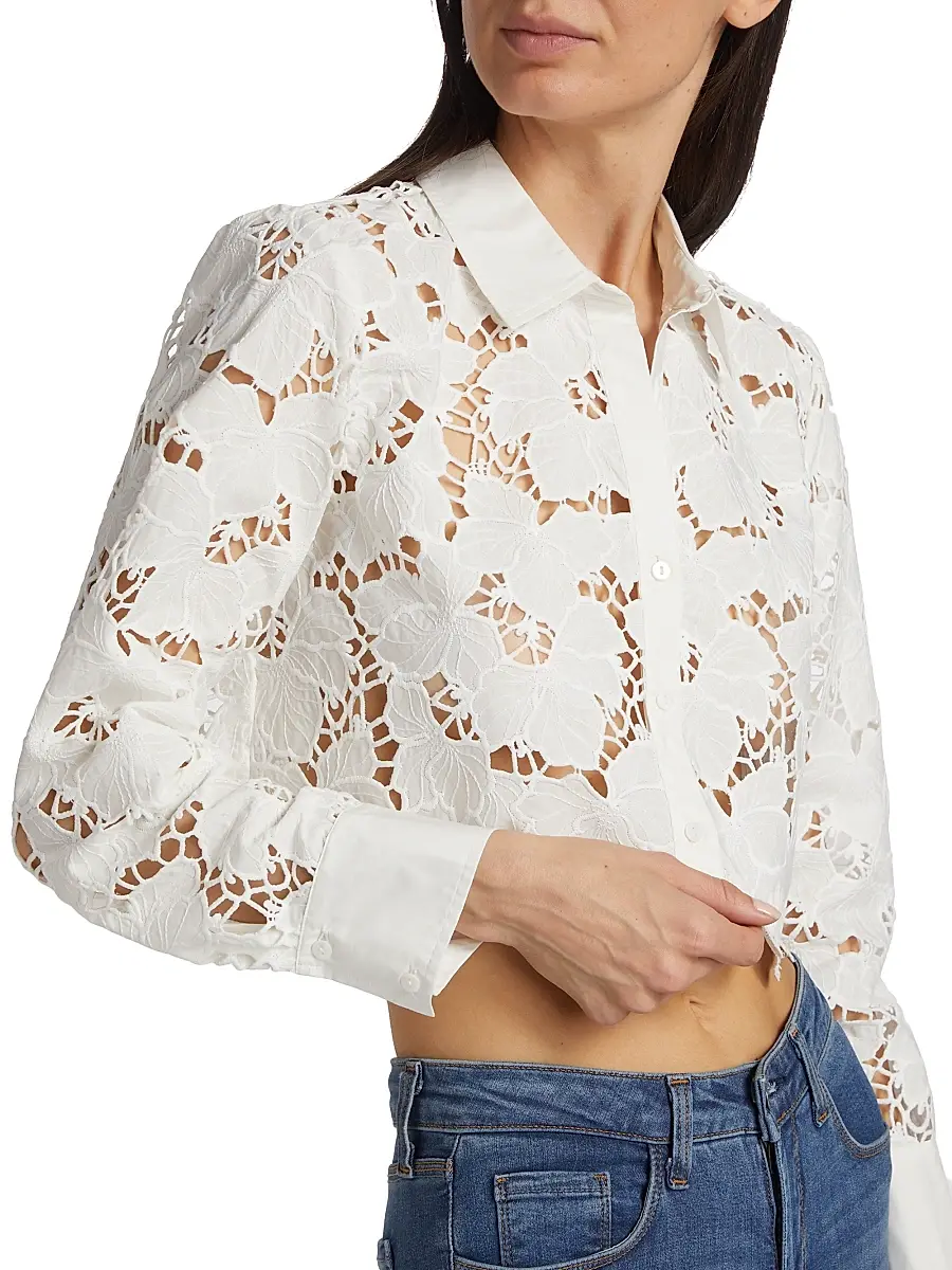 L'Agence Women's Seychelle Floral Cotton Eyelet Crop Blouse | Thumbnail 6 L'Agence Women's Seychelle Floral Cotton Eyelet Crop Blouse | Thumbnail 6