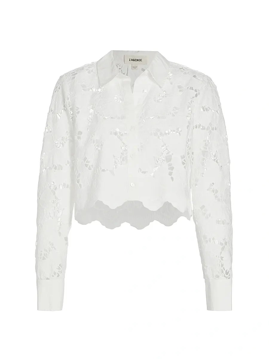 L'Agence Women's Seychelle Floral Cotton Eyelet Crop Blouse