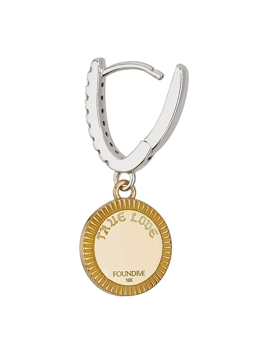 Foundrae Women's True Love Two-Tone 18K Gold & 0.08 TCW Diamond Medallion Single Drop Earring - Yellow Gold | Thumbnail 3 Foundrae Women's True Love Two-Tone 18K Gold & 0.08 TCW Diamond Medallion Single Drop Earring - Yellow Gold | Thumbnail 3
